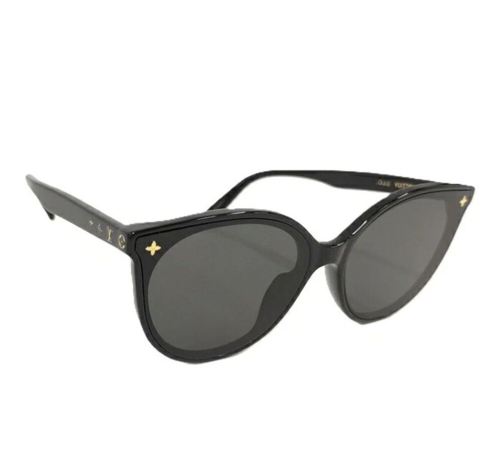 Louis Vuitton Black Cat Eye Sunglasses with Gold Monogram Detail